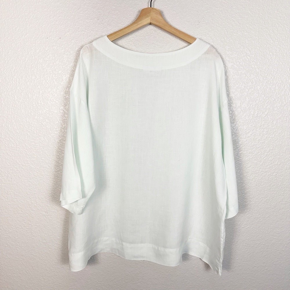 Bryn Walker Linen Top Sz S Pale Green Boat Neck Oversized Boxy Short Sleeve - Picture 6 of 10